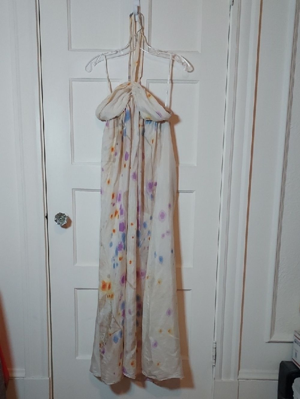 Victoria’s Secret 100% Silk Halter Maxi Chemise Watercolor Tree Y2K SZ Large